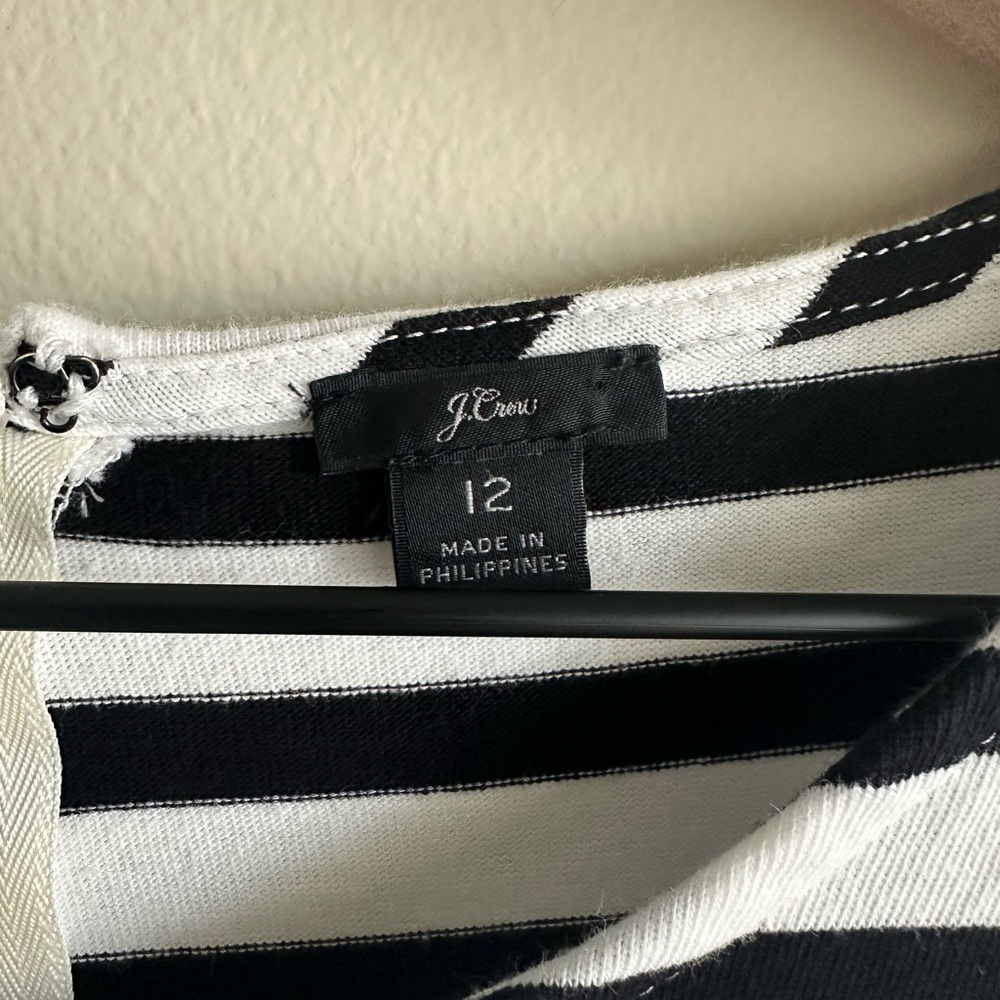 J Crew Long Sleeve Striped Dress size 12 Black White Knit Capsule Basic Cotton - Picture 8 of 8